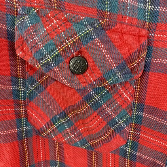 Vintage Plaid Shacket Jacket Mens Size Medium Red  Zip Lined Pockets Grunge - Picture 2 of 5